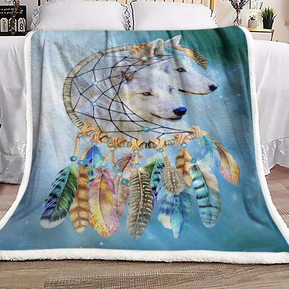 Dreamcatcher Wolf Sherpa Fleece Blanket
