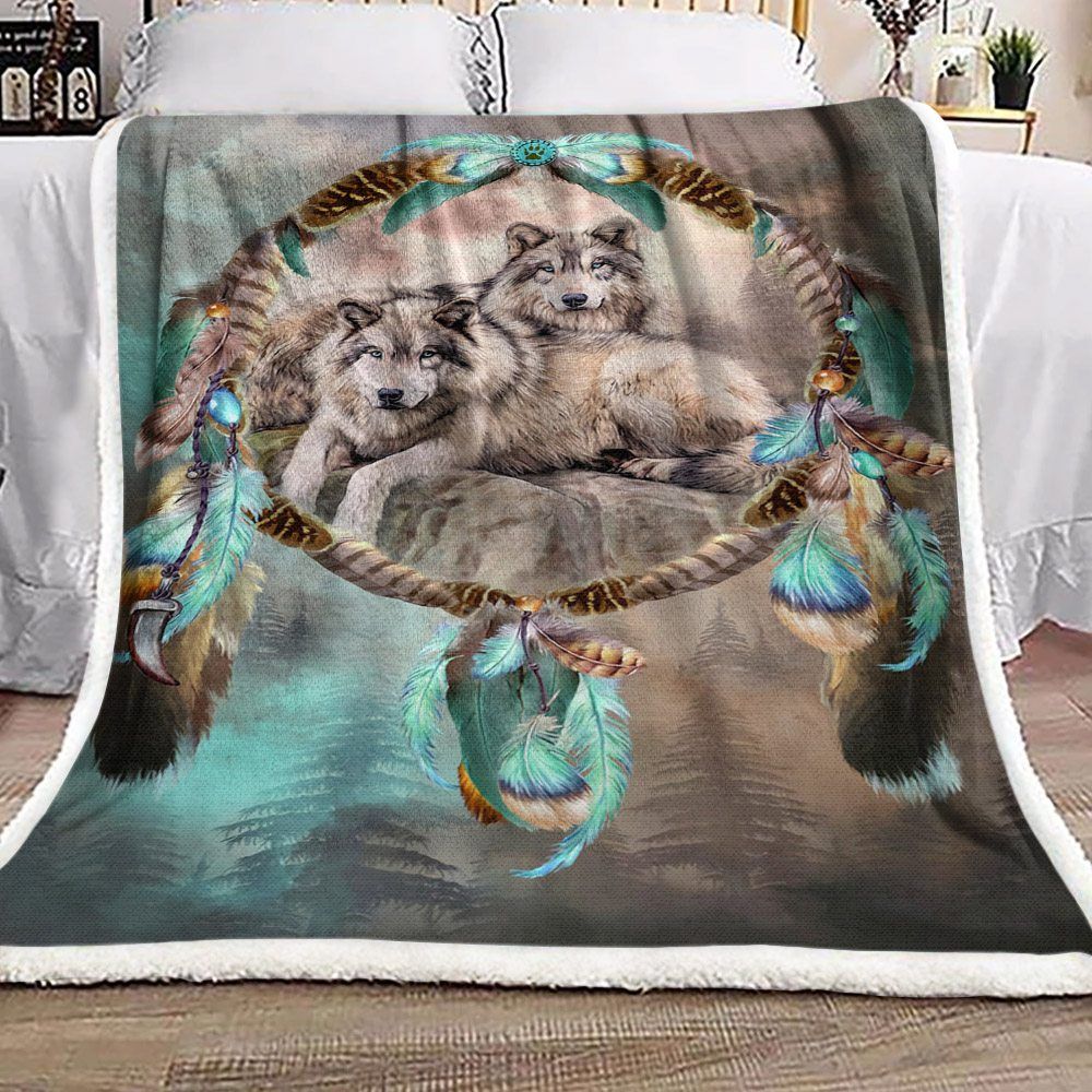 Dreamcatcher Wolf Sherpa Fleece Blanket