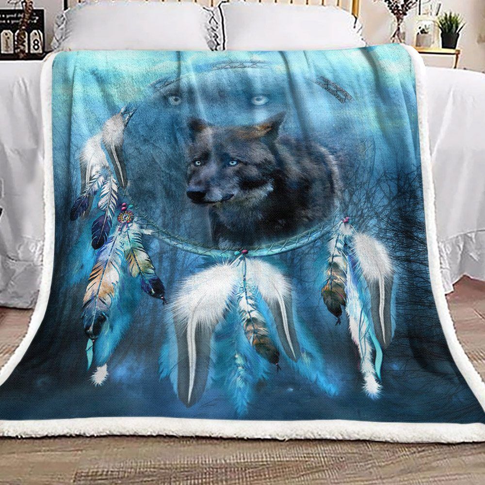 Dreamcatcher Wolf Sherpa Fleece Blanket