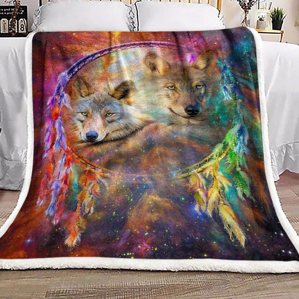 Dreamcatcher Wolf Sherpa Fleece Blanket