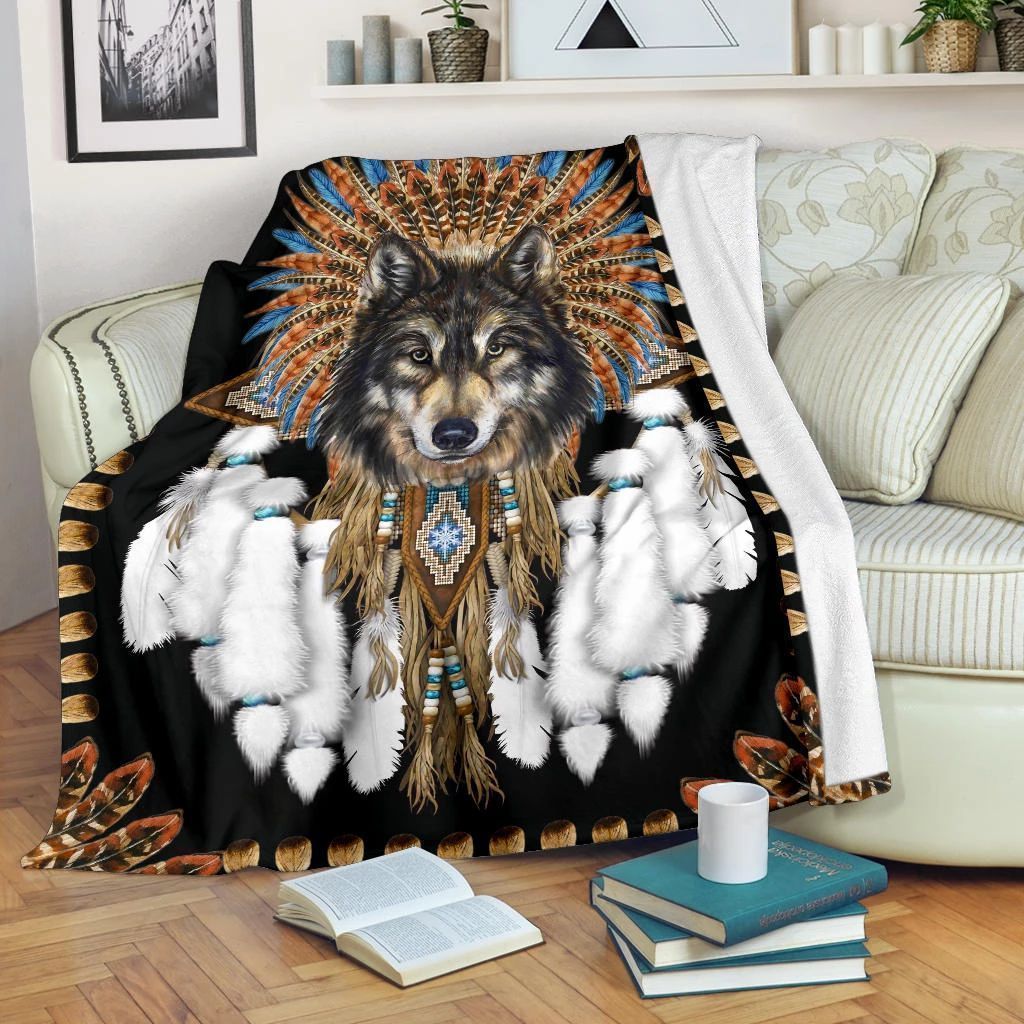 Dreamcatcher Wolf Sherpa Fleece Blanket