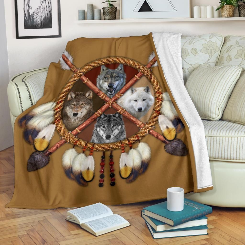Dreamcatcher Wolf Sherpa Fleece Blanket