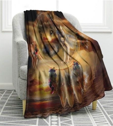Dreamcatcher Wolf Sherpa Fleece Blanket