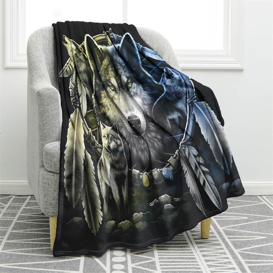 Dreamcatcher Wolf Sherpa Fleece Blanket