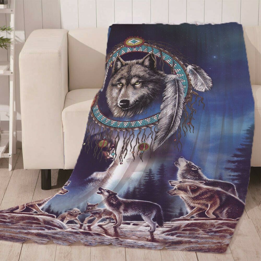 Dreamcatcher Wolf Sherpa Fleece Blanket