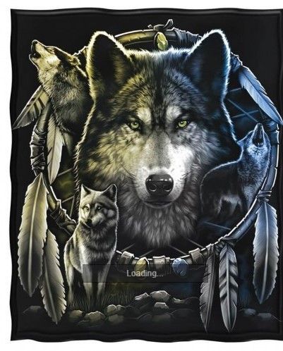 Dreamcatcher Wolf Sherpa Fleece Blanket