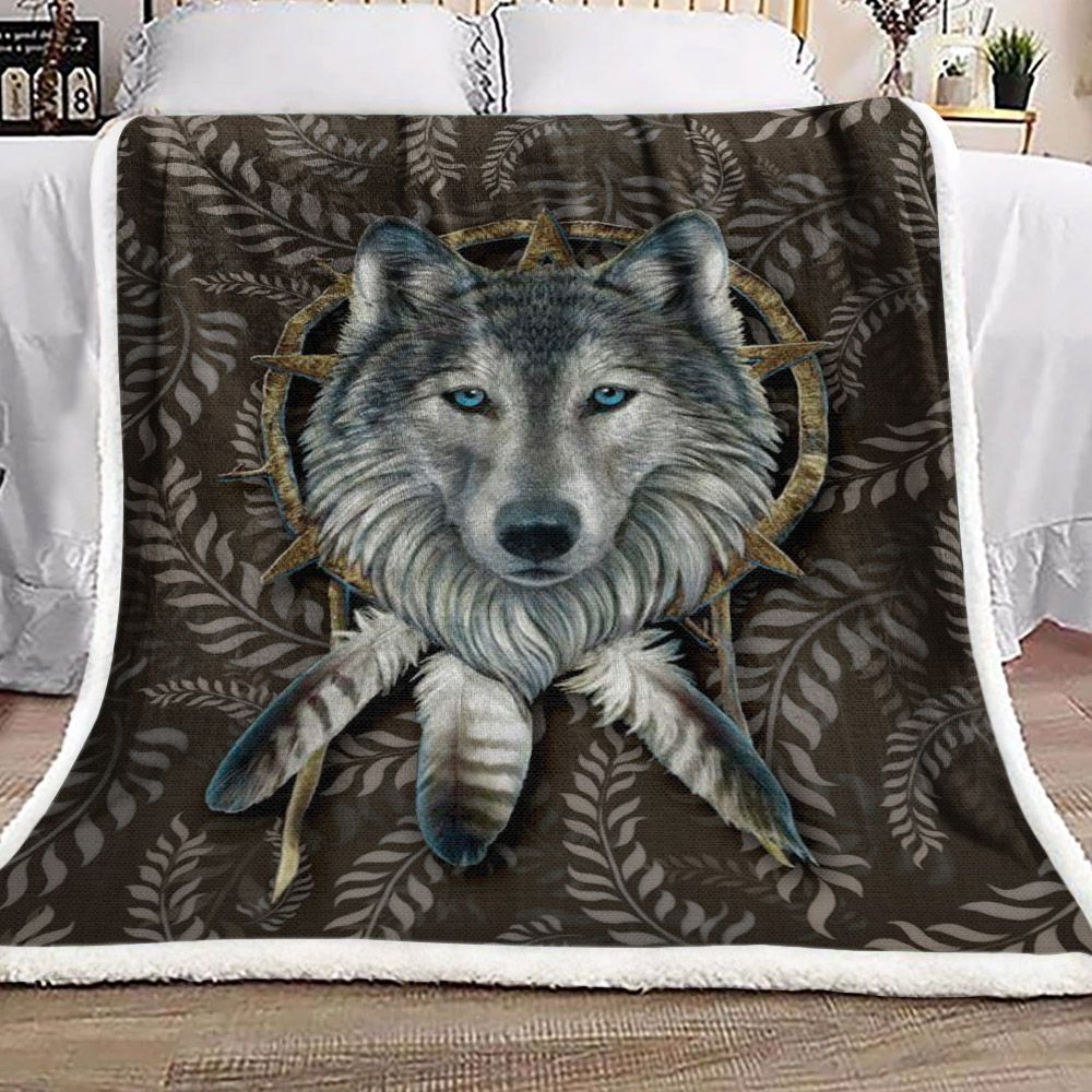 Dreamcatcher Wolf Sherpa Fleece Blanket
