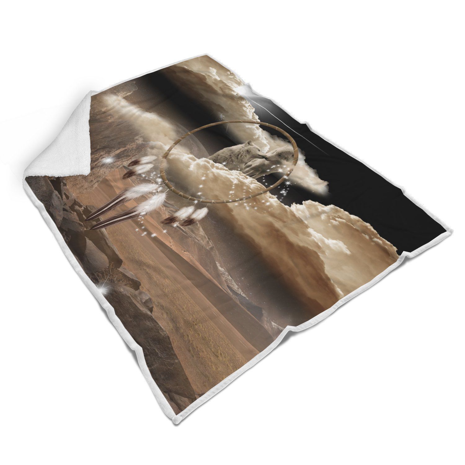 Dreamcatcher Wolf Love Sherpa Fleece Blanket