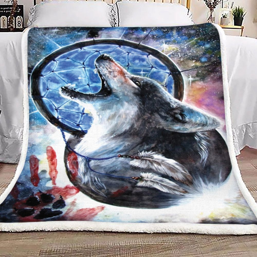 Dreamcatcher Wolf Sherpa Fleece Blanket