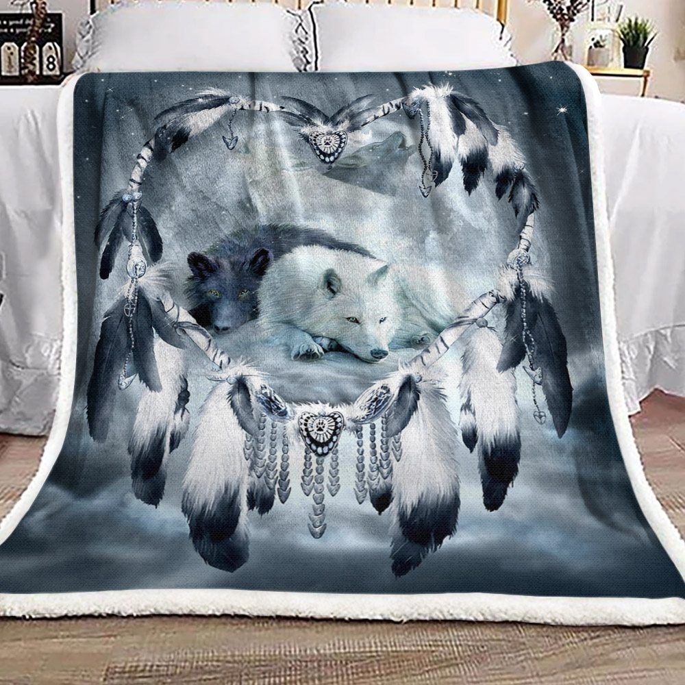 Dreamcatcher Yin Yang Wolf Sherpa Fleece Blanket