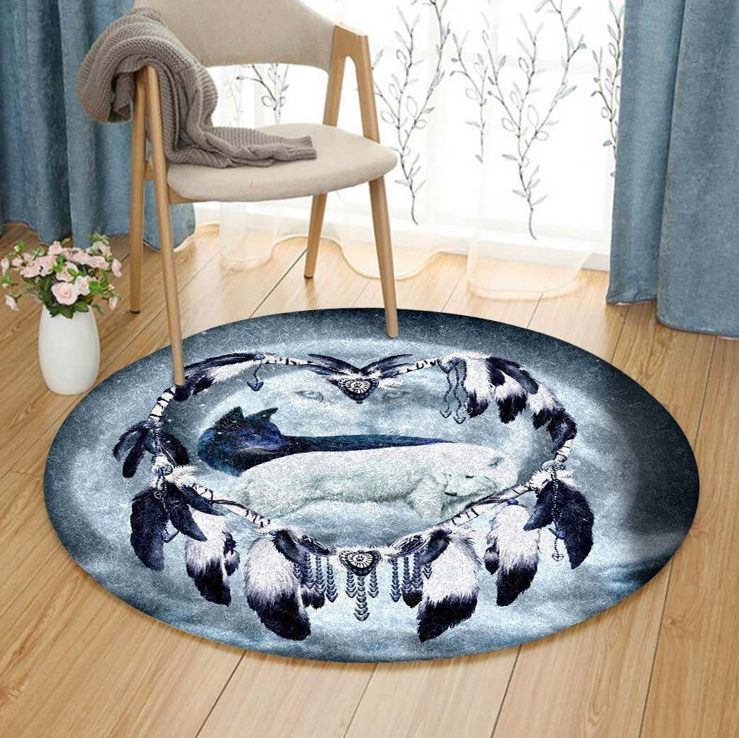 Dreamcatcher Yin Yang Wolf Round Carpet