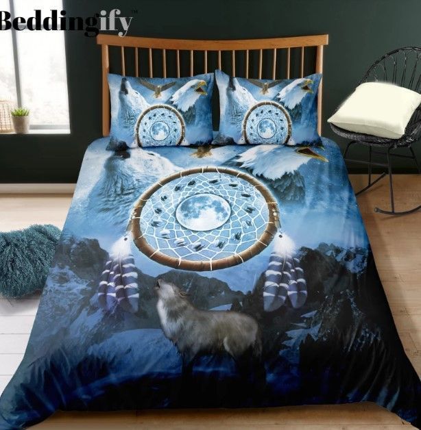 Dreamcathcer Eagle And Wolf Bedding Set