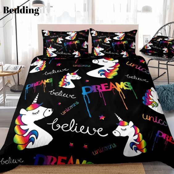 Dreams Magical Unicorns Black Bedding Set