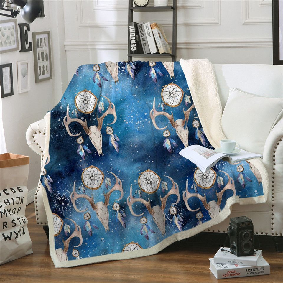 Dreancatcher Deer Skull Sherpa Fleece Blanket