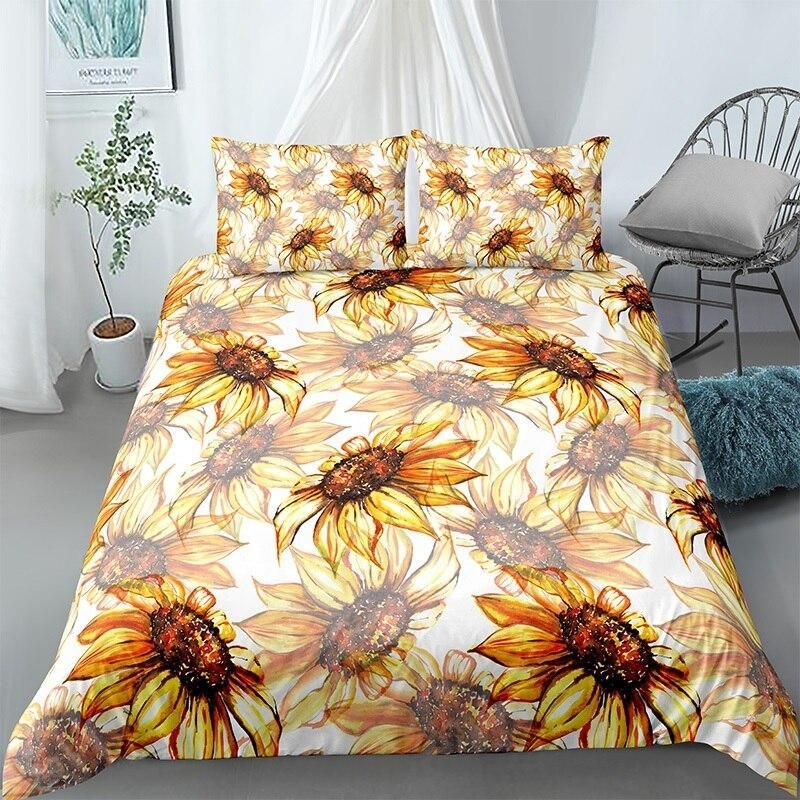 Dried Sunflowers Yellow And White Bedding Set