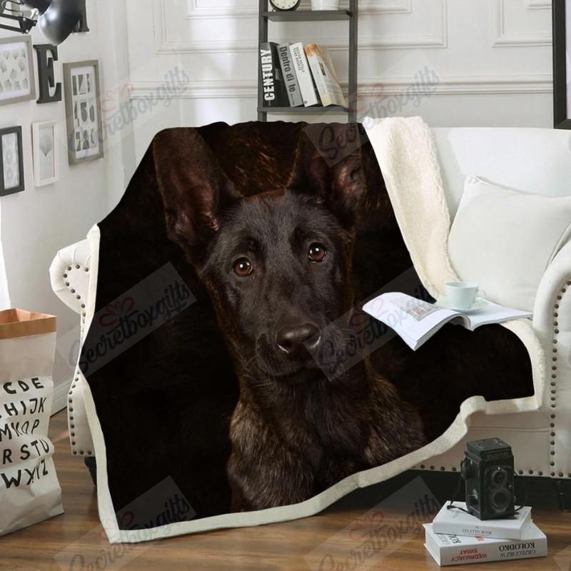Dutch Shepherd Dog Portrait Fur Printed Fleece Blanket