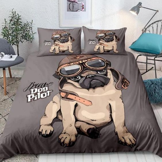Duvet Cover Set Pilot Pug