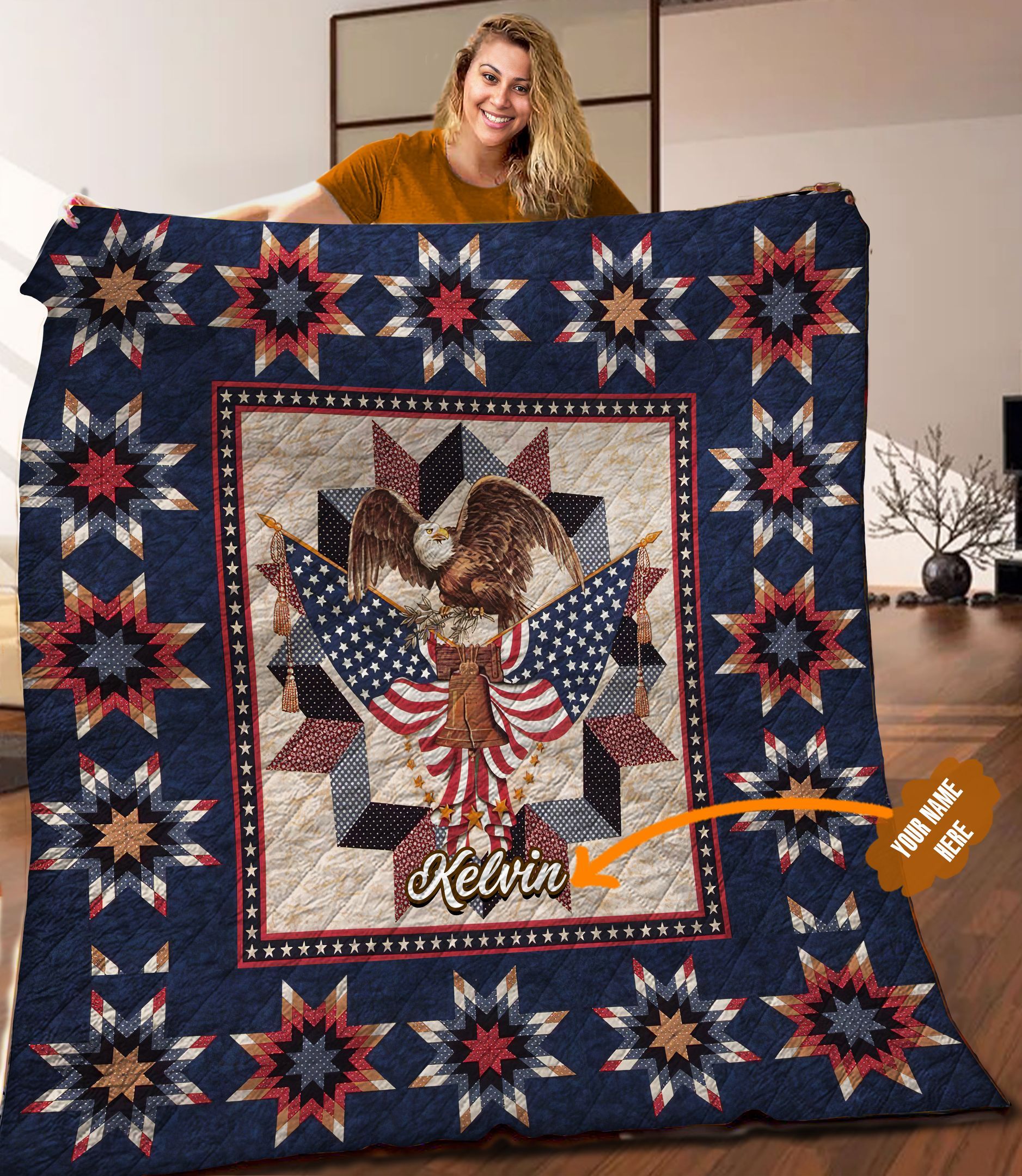 Eagle 4th July Personalized Quilt Blanket LML090630HT
