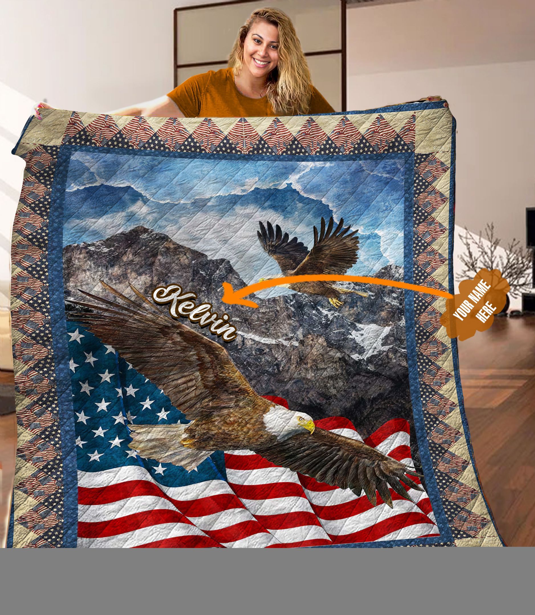 Eagle 4th July Personalized Quilt Blanket LML090631HT