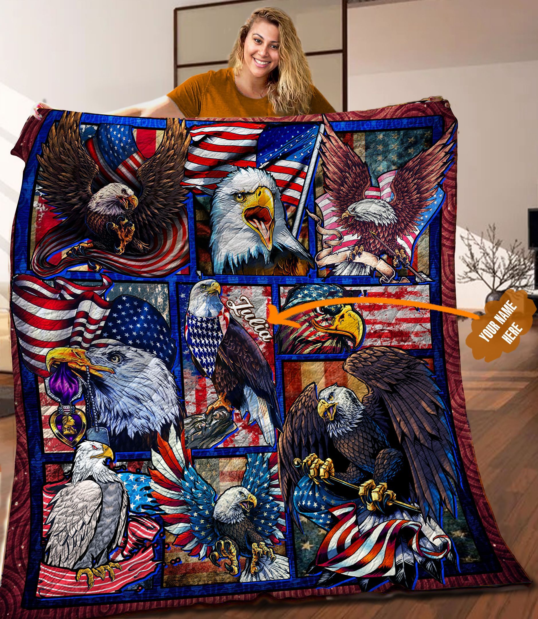 Eagle 4th of July Personalized Quilt Blanket LML110610HT