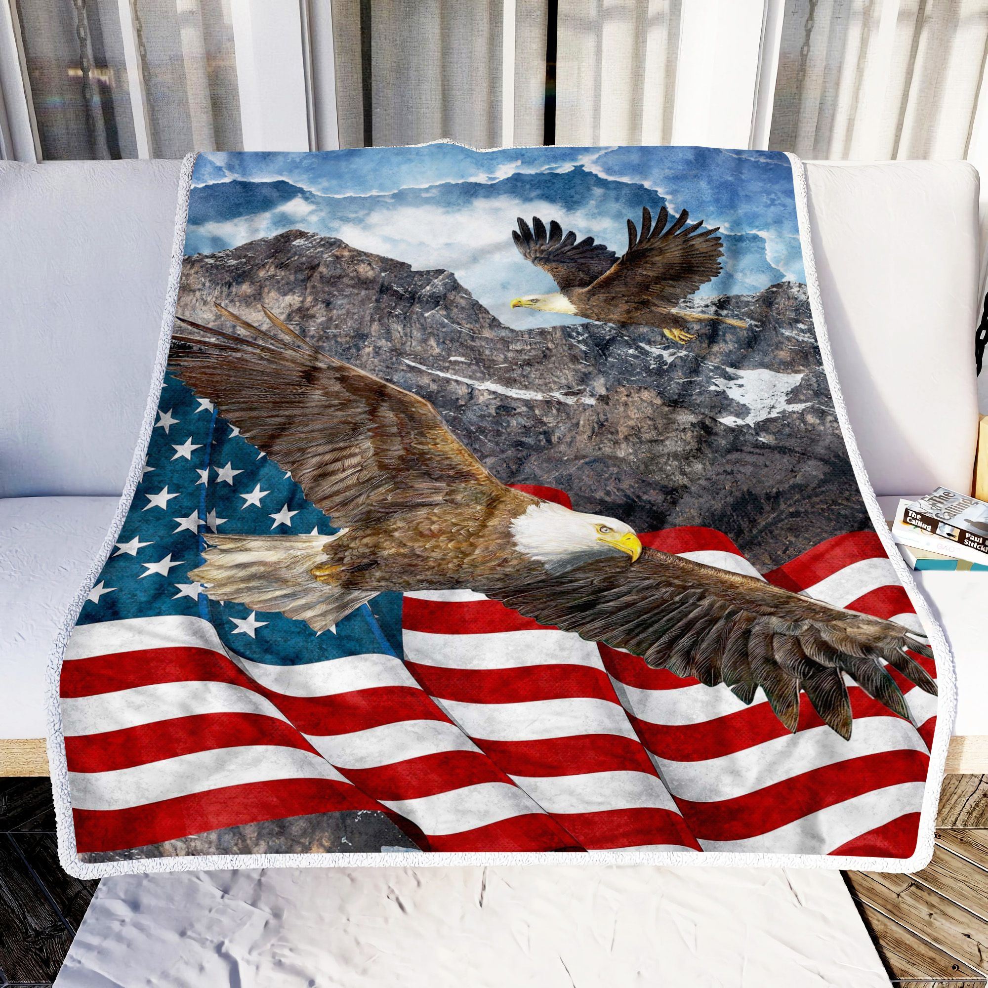 Eagle American Flag Fleece Blanket
