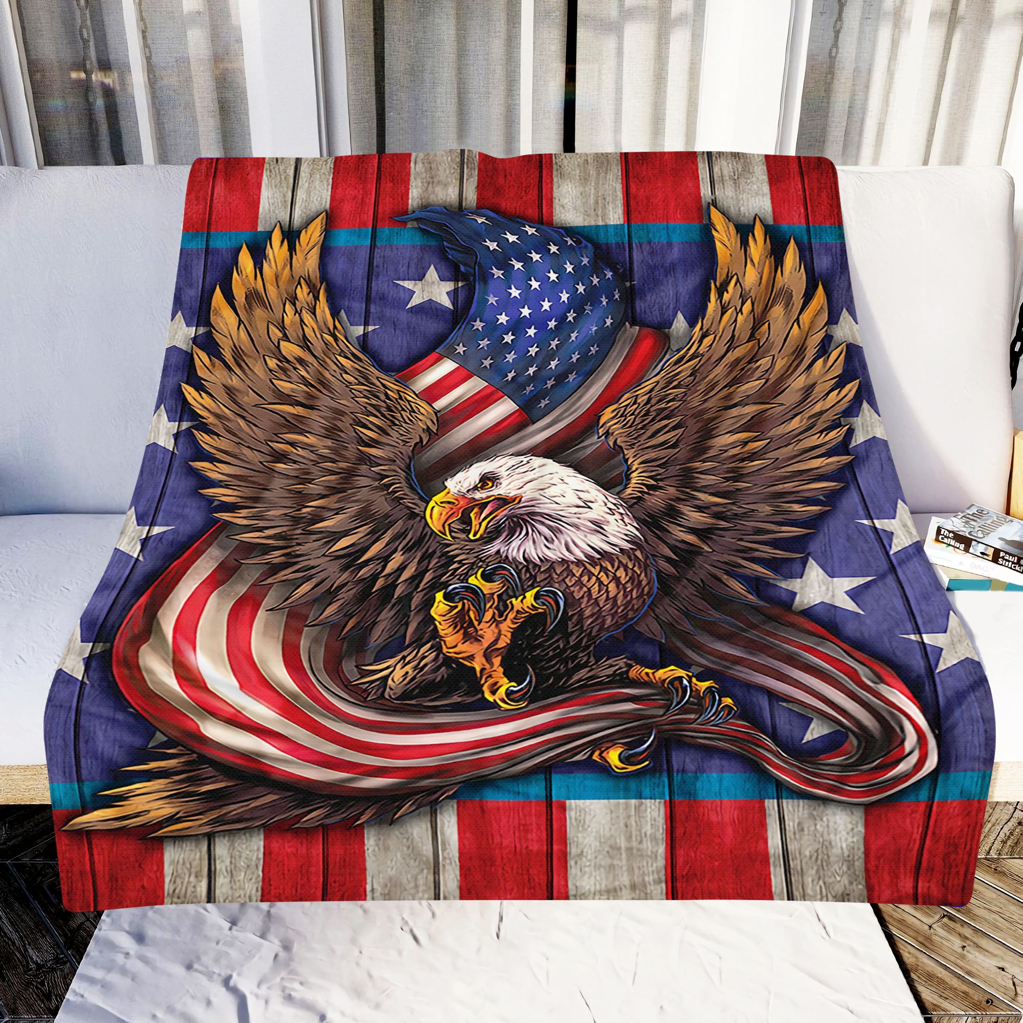 Eagle American Flag Fleece Blanket