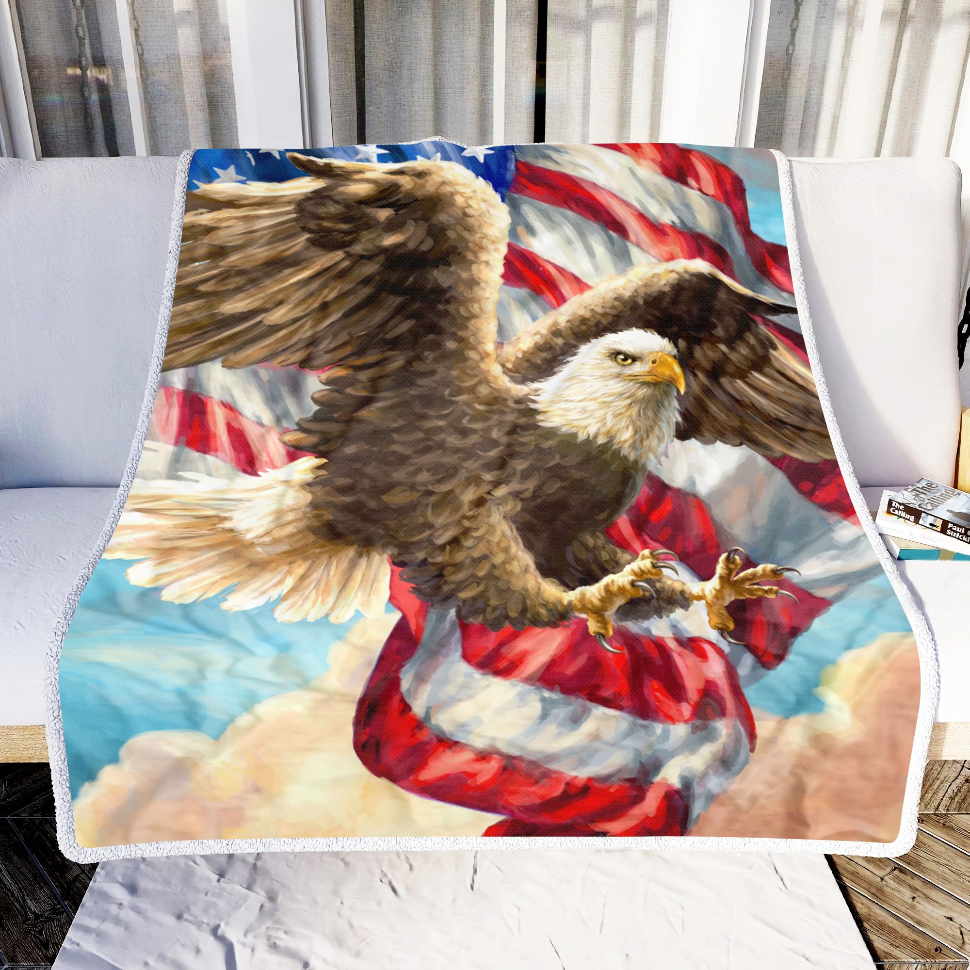 Eagle American Flag Fleece Blanket