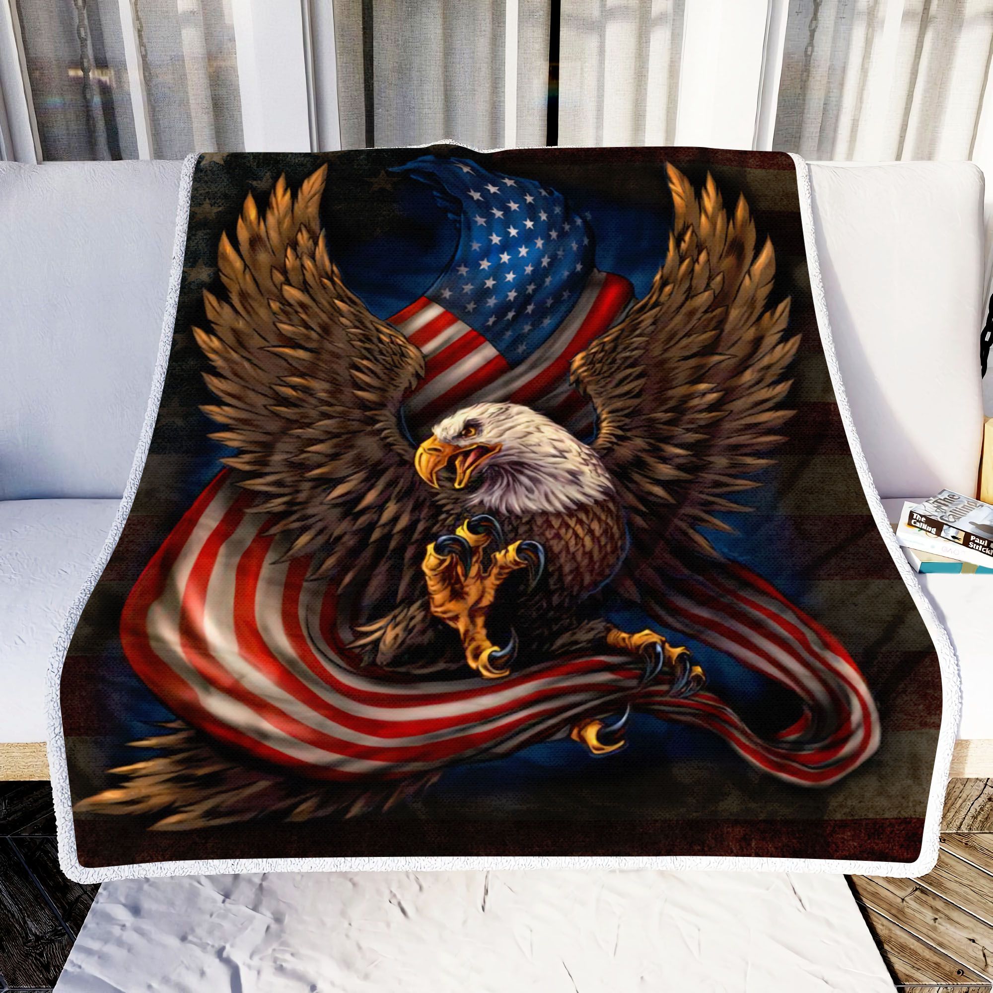 Eagle American Flag Fleece Blanket