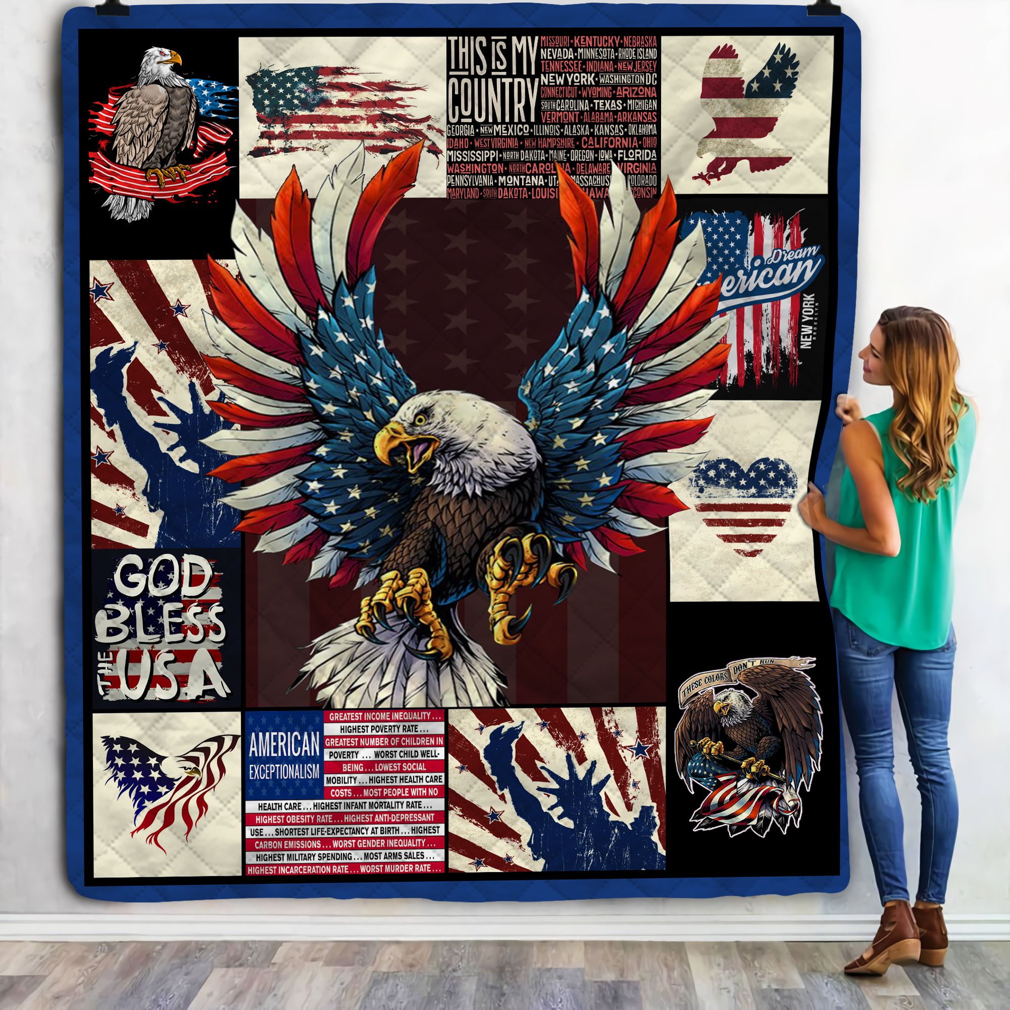 Eagle American Flag Fleece Blanket