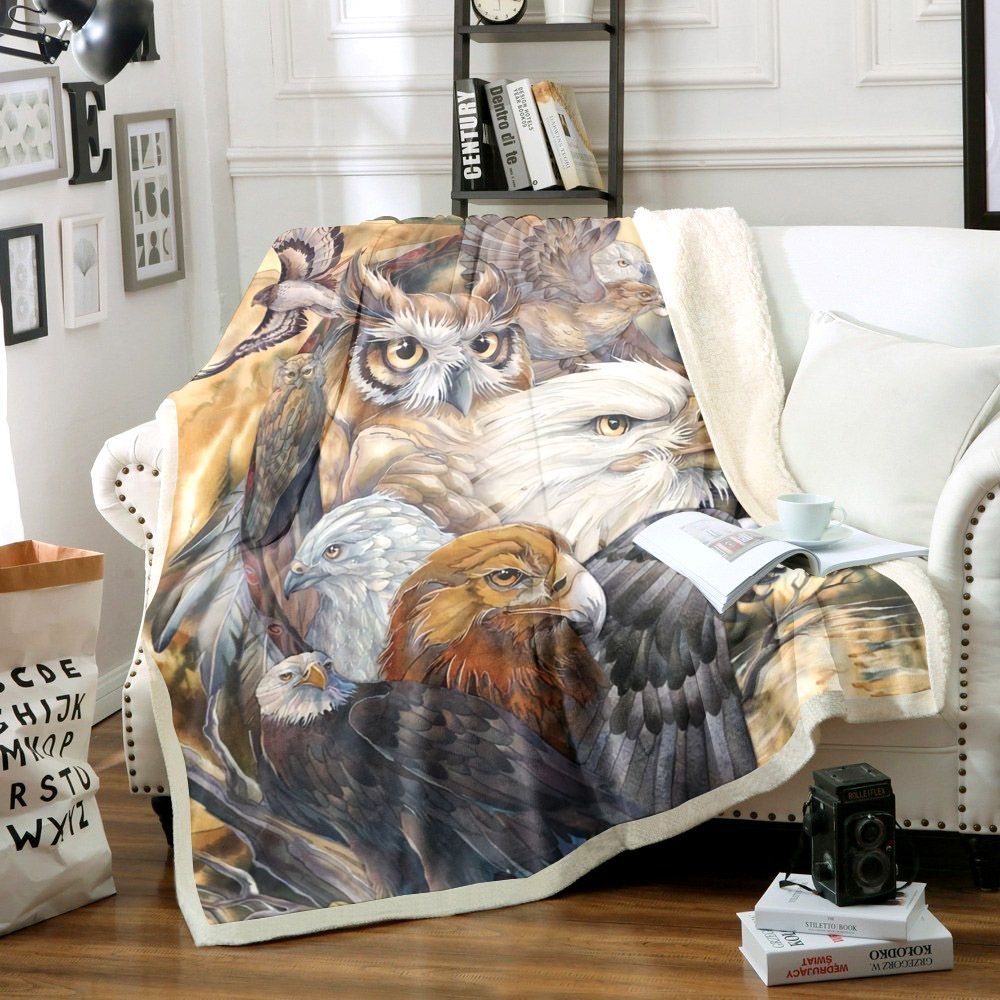 Eagle And Owl Sherpa Fleece Blanket