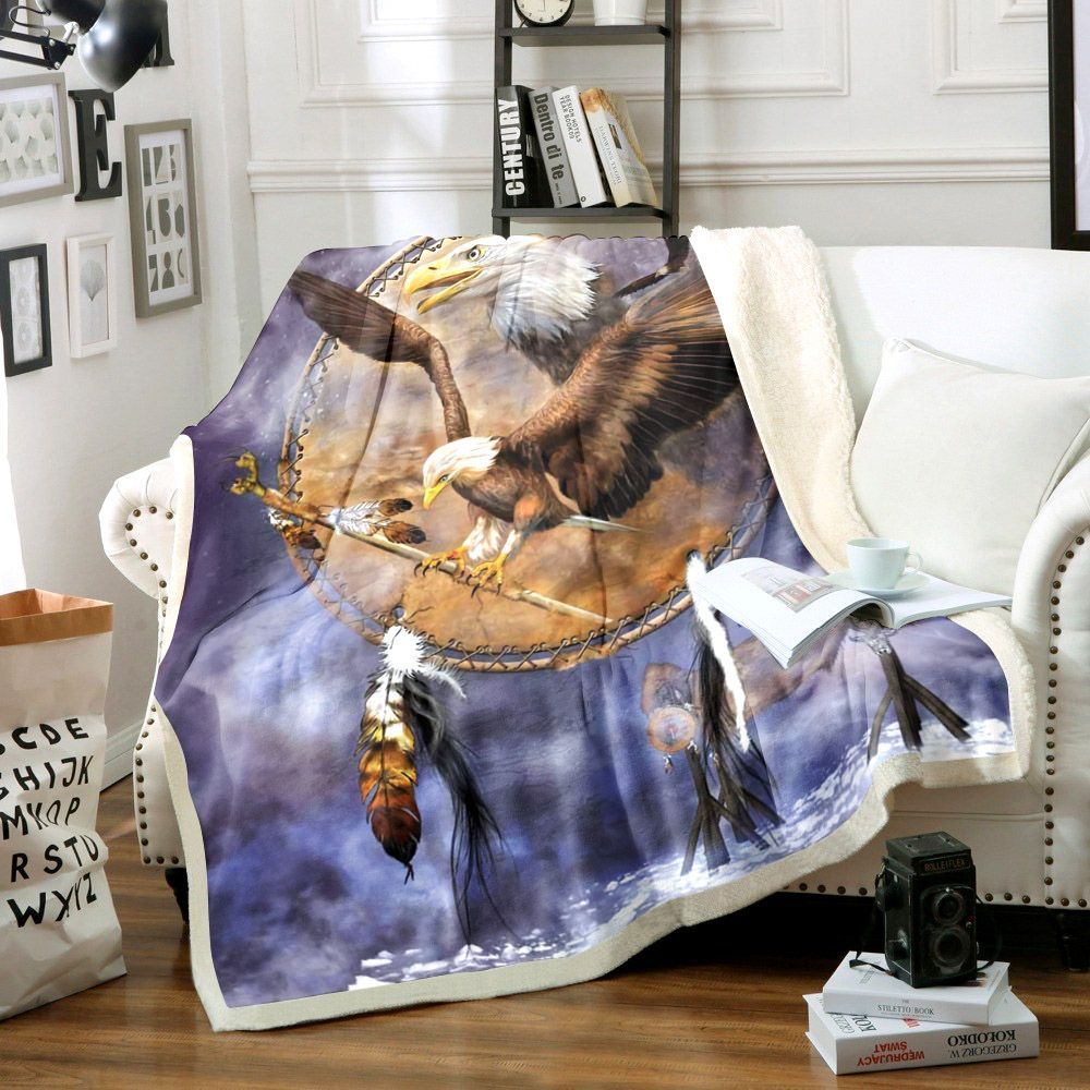 Eagle Dreamcatcher Native American Sherpa Fleece Blanket