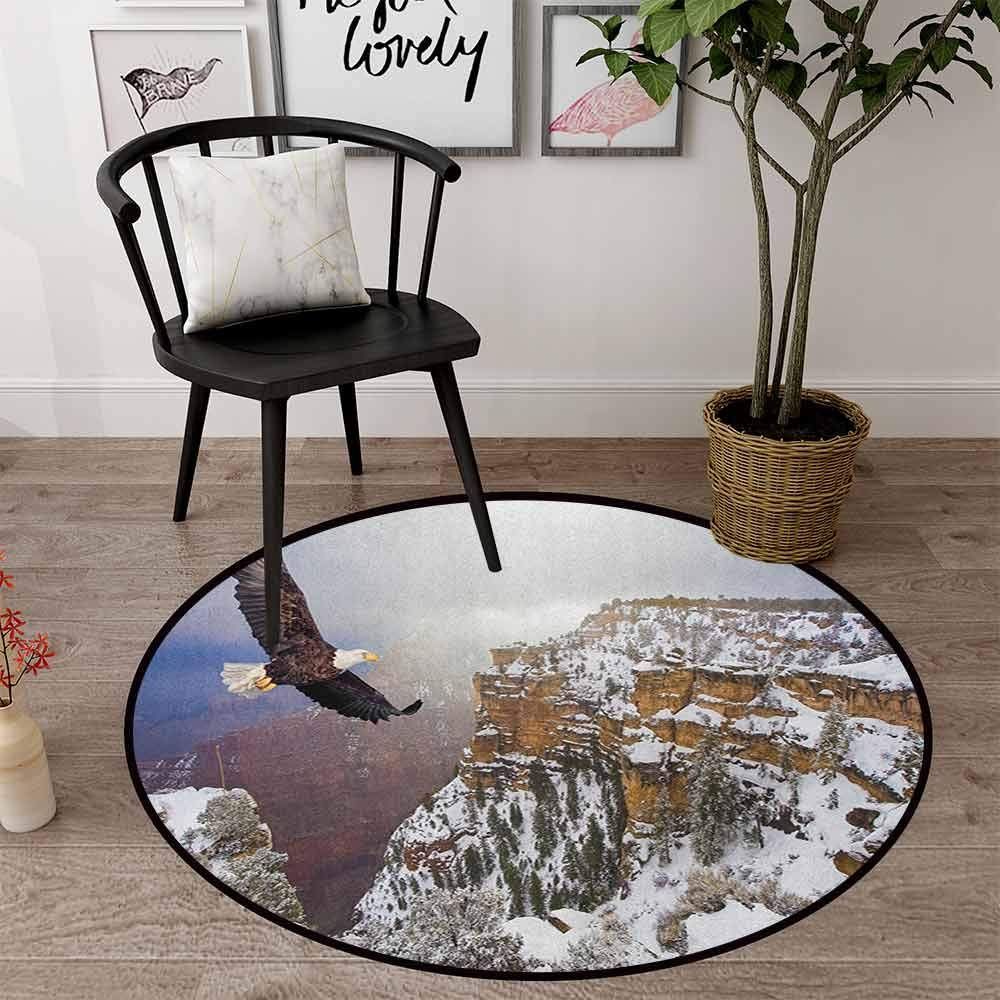 Eagle Flying In The Snow Round Carpet