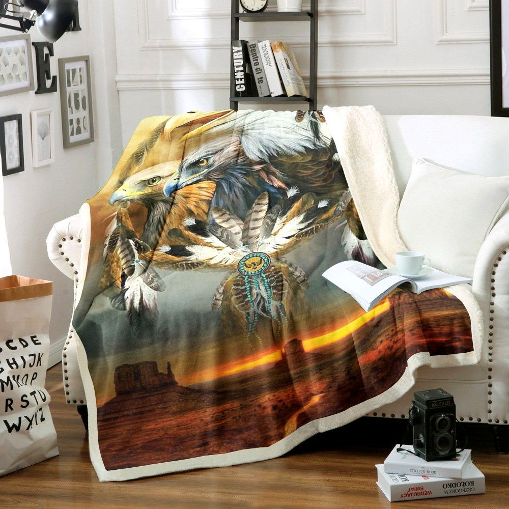 Eagle Native American Sherpa Fleece Blanket