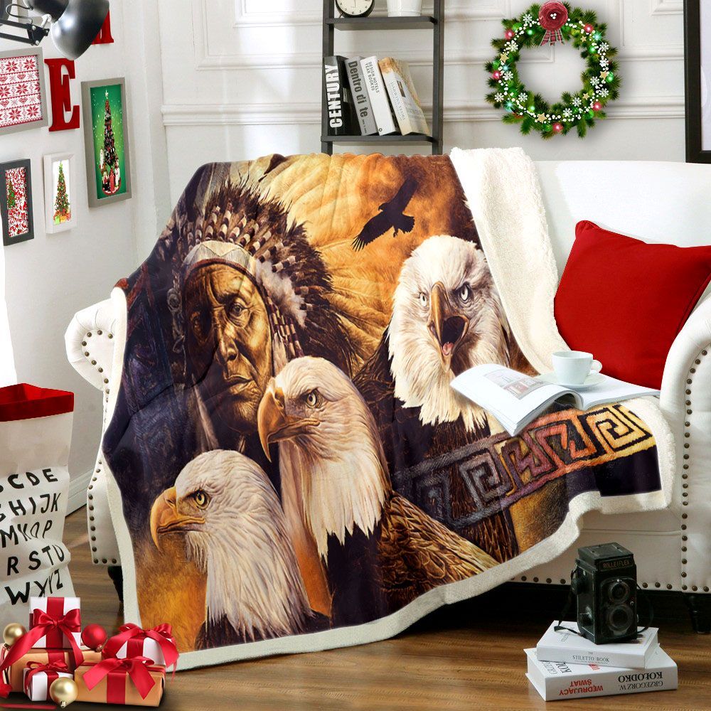 Eagle Native American Sherpa Fleece Blanket