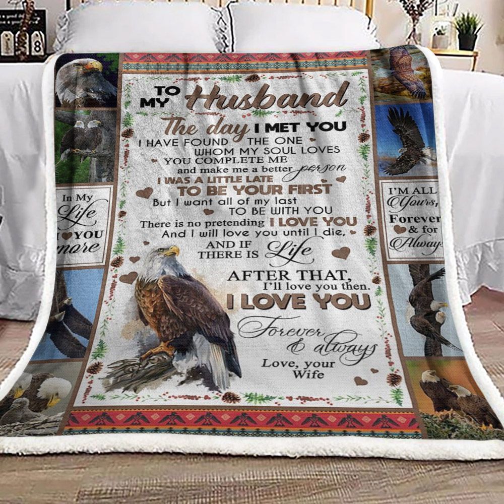 Eagle To My Husband Sherpa Fleece Blanket