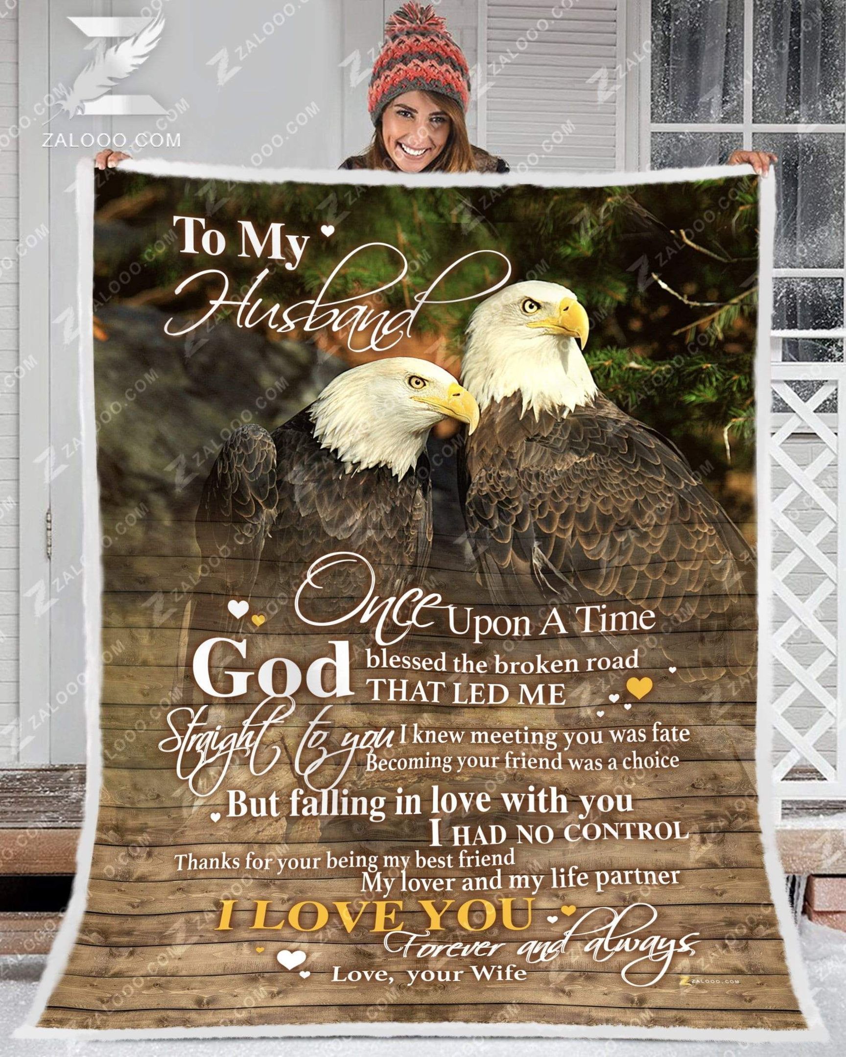 Eagle To My Husband God Blessed The Broken Road Sherpa Fleece Blanket