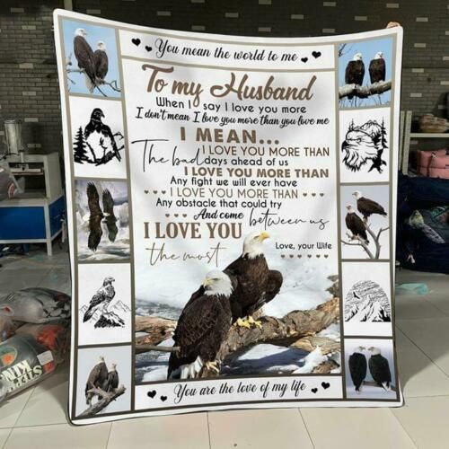 Eagle Wife To My Husband You Mean The World To Me I Love You Sherpa Fleece Blanket