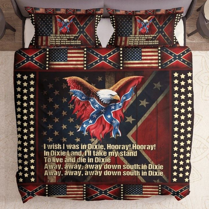 Eagle With American And Confederate Flag Bedding Set