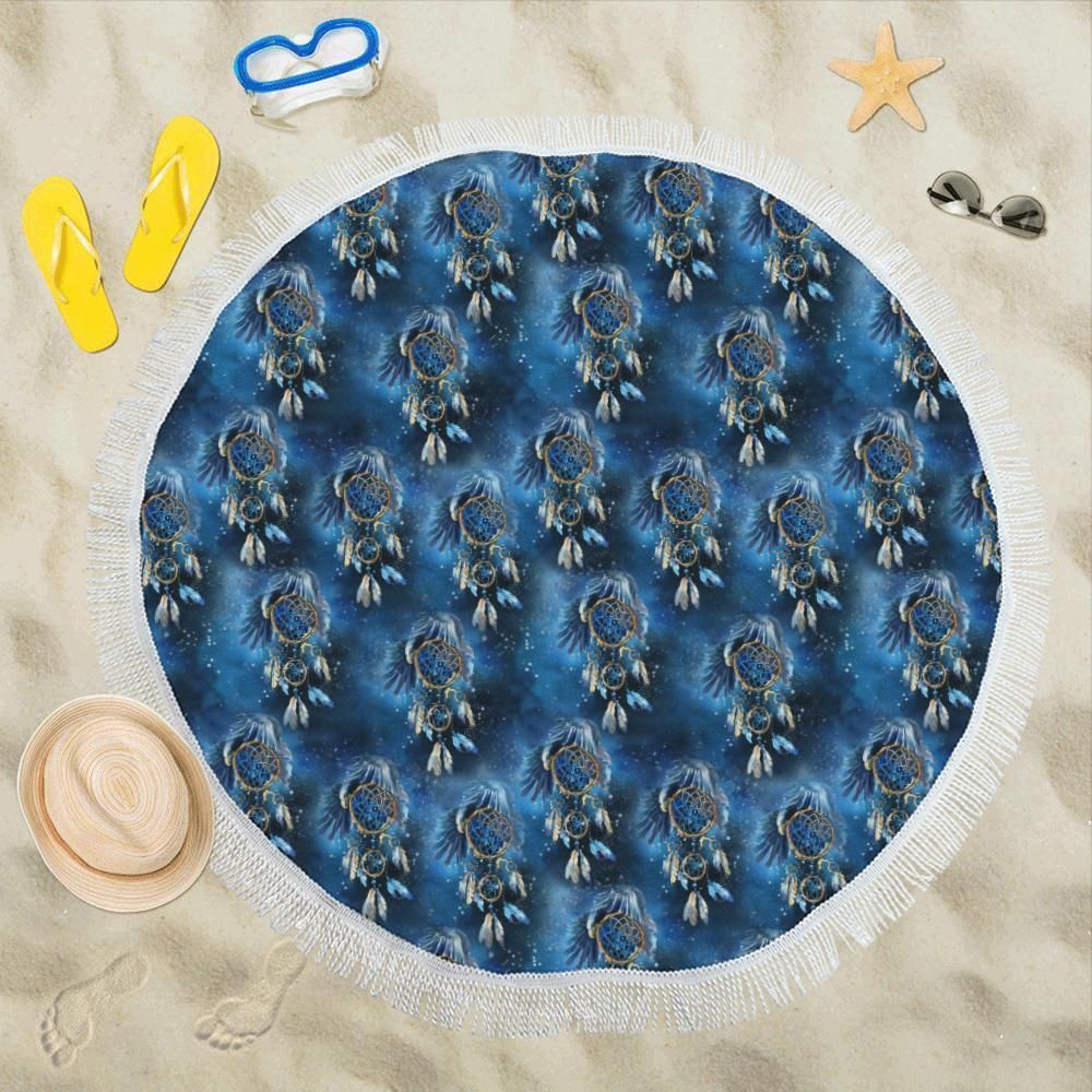 Eagles Dream Catcher Themed Round Beach Towel