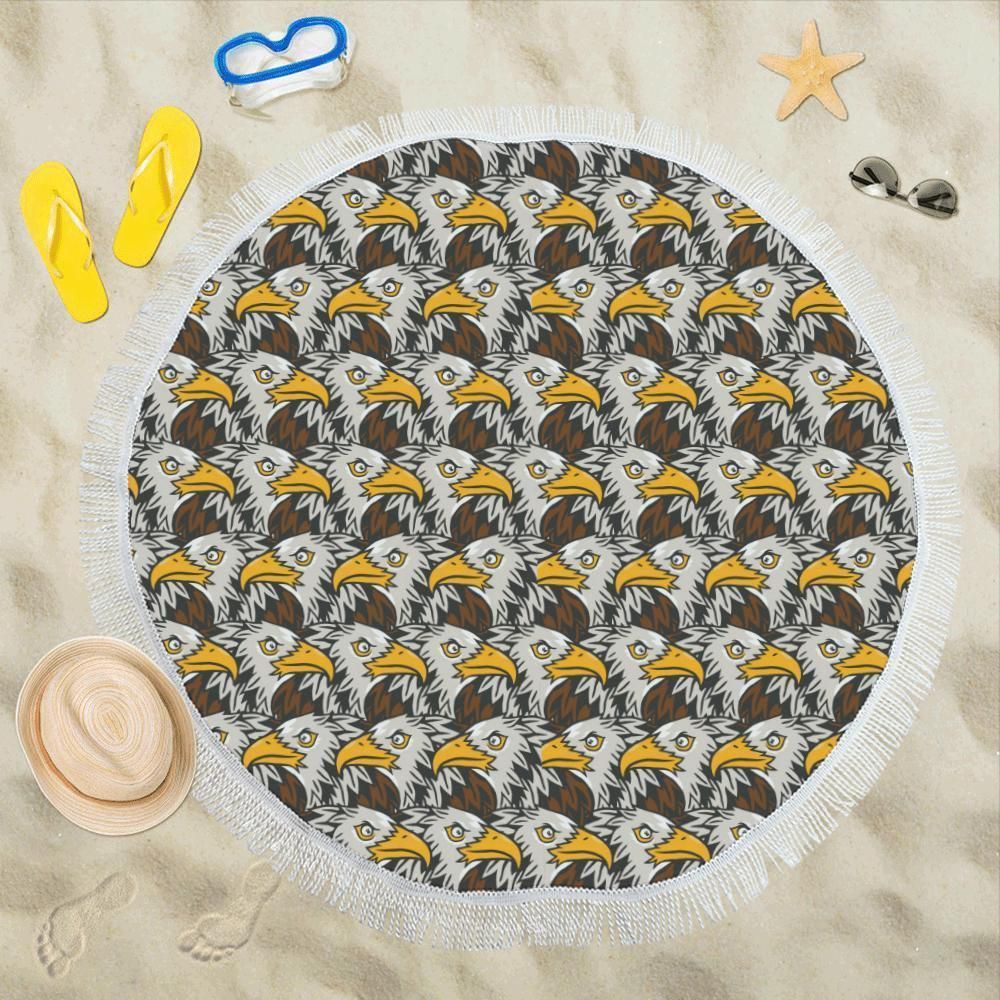 Eagles Head Art Pattern Printed Round Beach Towel