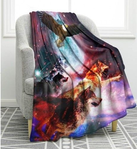 Eagles Wolves Animals Sherpa Fleece Blanket