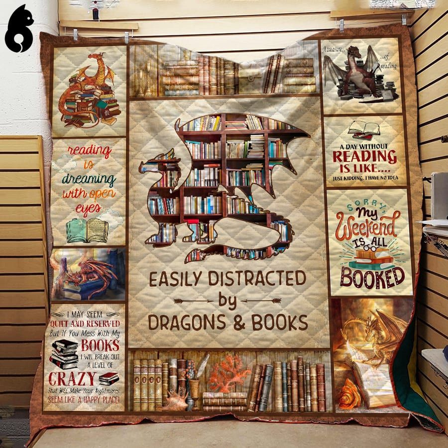 Easily Distracted Book Dragon Quilt Blanket Dhc191210Vt