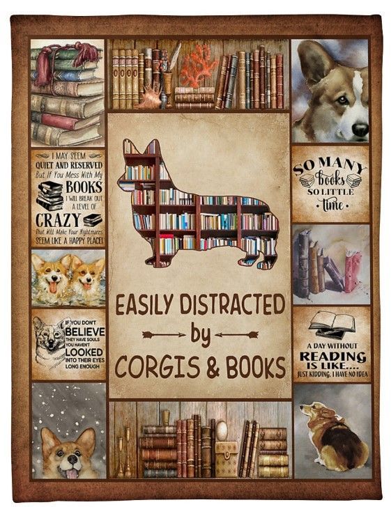 Easily Distracted By Corgi And Books Sherpa Fleece Blanket