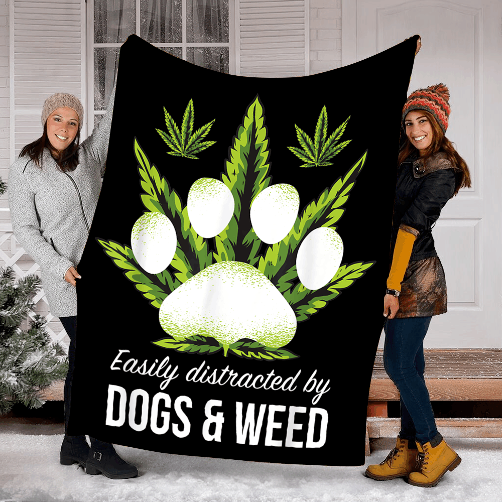 Easily Distracted By Dogs Weed Sherpa Fleece Blanket