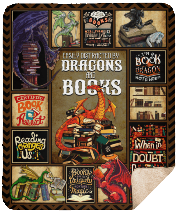 Easily Distracted By Dragons And Books Sherpa Fleece Blanket