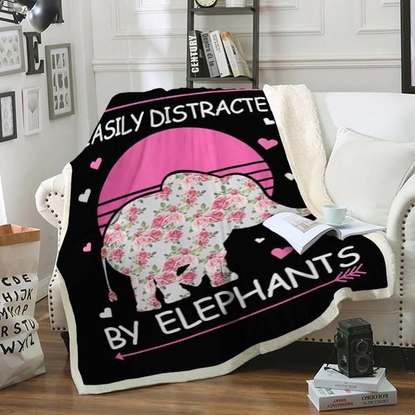 Easily Distracted By Elephant Sherpa Fleece Blanket
