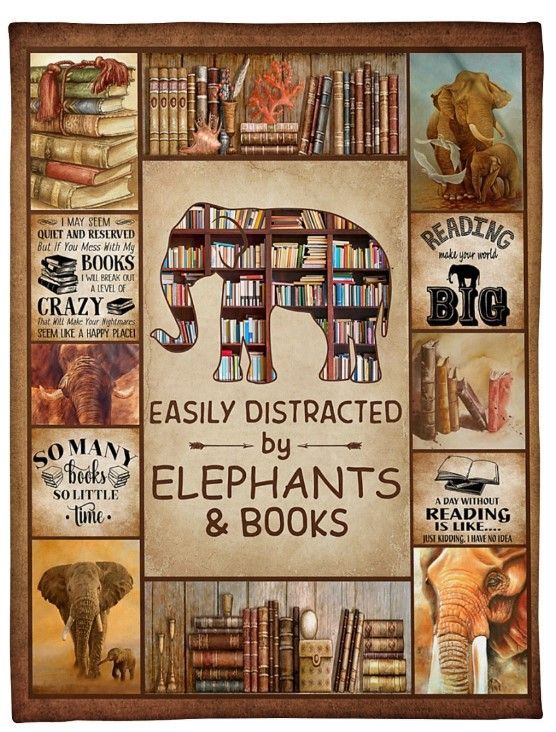 Easily Distracted By Elephants And Books Sherpa Fleece Blanket