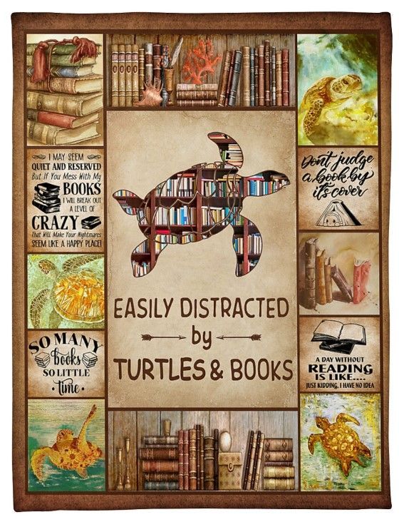 Easily Distracted By Turtles And Books Sherpa Fleece Blanket