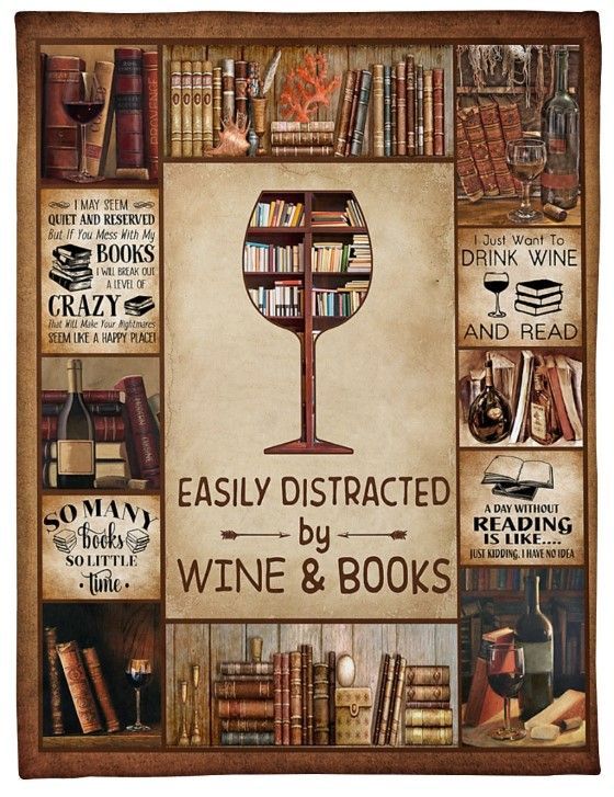 Easily Distracted By Wine And Books Sherpa Fleece Blanket