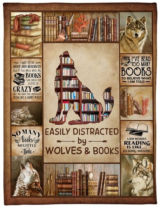 Easily Distracted By Wolves And Books Reading Sherpa Fleece Blanket